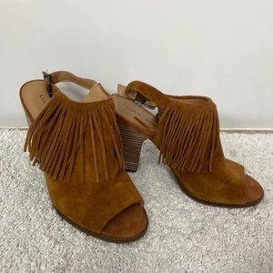 Lucky Brand fringe peep toe booties